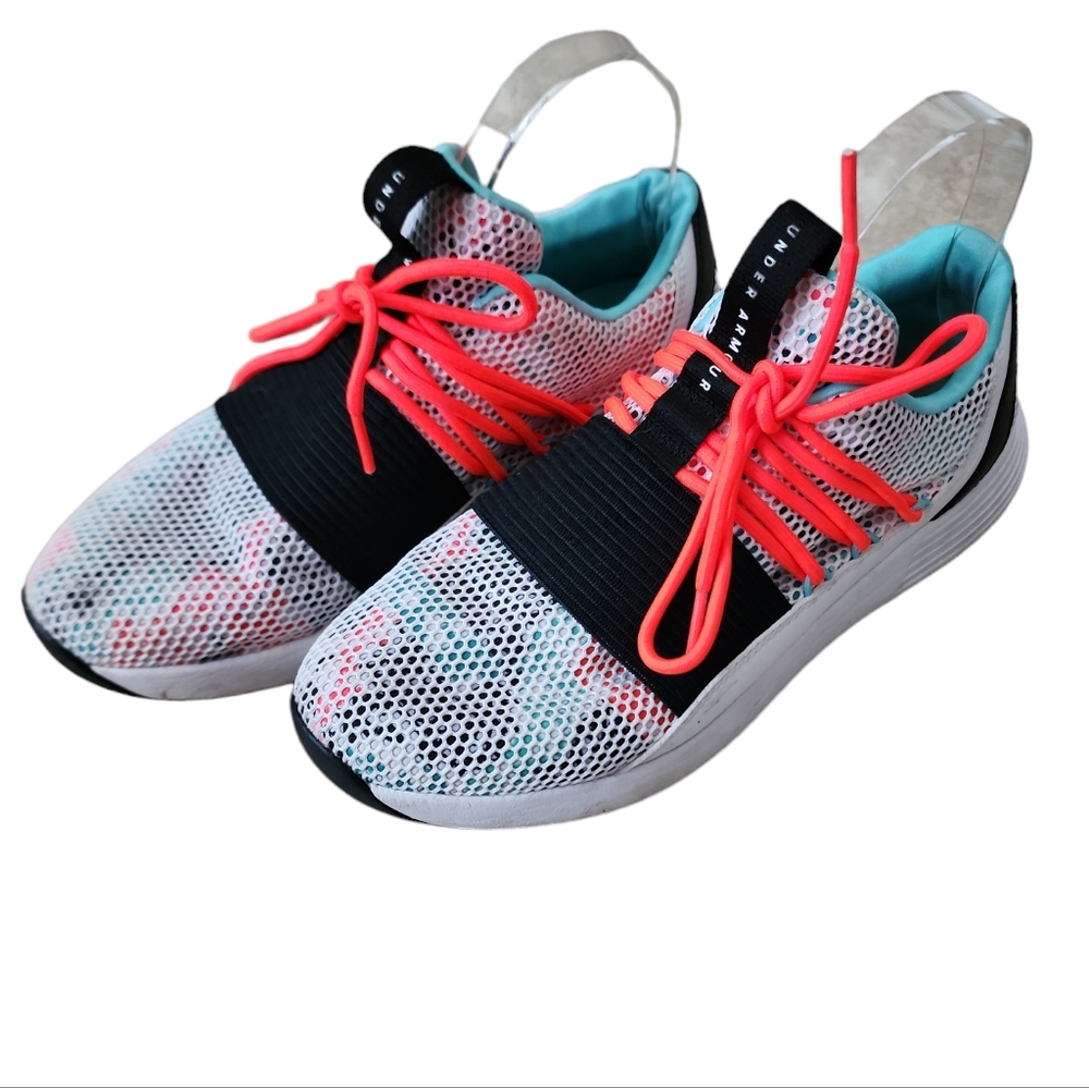 Neon Orange Teal Black Women's Under Armour Athletic Shoes EUC Size 8.5